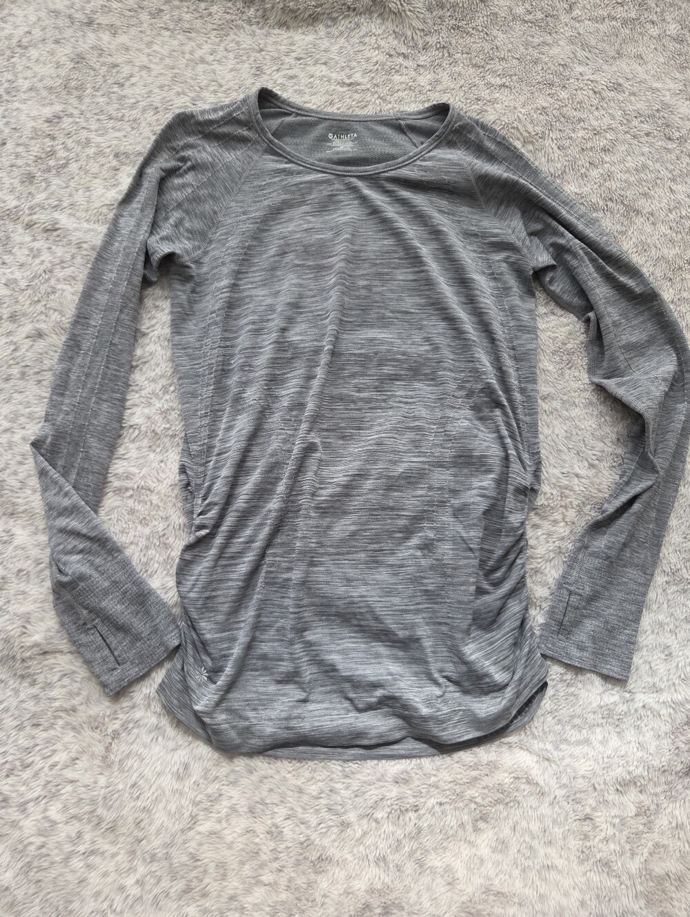 Athleta Speedlight Seamless Long Sleeve Top Gray Heather Ruched Sides M